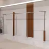 Estanterías de Exhibición para Tiendas de Ropa, Estantes de Pared para Tiendas de Ropa de Mujer, Percheros de Pie, Estanterías de Exhibición de Acero Inoxidable Color Nogal Imitación para Ropa Infantil