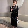 Elegante Vestido Negro Pequeño 2026 Otoño Nuevo Transfronterizo Reductor de Edad Cuello de Muñeca Encaje Patchwork Ajustado Vestido 4594