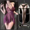 Lingerie sexy Hemei, sem costas, sedutora, malha transparente, quente, transparente, gola halter borboleta, camisola com suspensórios, roupa de dormir, uniforme de desejo puro