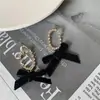 Pendientes de Tela con Aguja de Plata 925 con Lazo Negro Pendientes Elegantes Simples Estilo Hepburn Pendientes de Celebridad Pendientes de Botón Pendientes de Clip