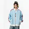 Sudadera cárdigan de punto gofre deportivo estilo americano, unisex, nueva colección de otoño, corte holgado, chaqueta casual a rayas con cuello alto