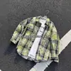 Camisa de Cuadros Tie-Dye Estilo Retro Americano para Hombre, Camisa de Manga Larga de Alta Gama para Primavera y Otoño, Chaqueta de Tendencia Nicho para Pareja