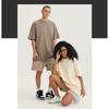 Camiseta Crew Neck Manga Curta Pesada 240g 16 Fios Estilo Novo para Homens, Ombro Caído Oversized, Mangas Três Quartos, Algodão Puro, Cor Sólida, Marca Tendência com Texto Impresso