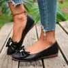 Comercio Electrónico Transfronterizo Tallas Grandes Otoño 2026 Nueva Moda Casual Tacón Bajo Zapatos de Una Sola Pieza para Mujer Lazo Planos Slip-on Zapatos
