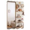 Perchero de Madera Maciza con Espejo de Vestir Integrado, Estante de Almacenamiento para Montar en Puerta, Espejo de Cuerpo Entero Deslizante para Montar en Pared para Recibidor