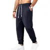 Calças Jogger de Malha Jacquard com Listras Verticais, Punhos Ajustados, Cor Sólida, Cordão, Esportivas Casuais para Homens Europeus e Americanos, Outono e Inverno