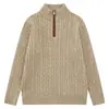 Suéter de punto grueso para hombre color avena, diseño de trenzas, cuello alto, estilo pullover holgado, estilo moderno de otoño/invierno para hombre