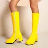 Nuevas botas de cuero pintado de punta cuadrada para mujer Botas altas Martin Botas de caballero plataforma tacón medio grueso zapatos de mujer 30-48 talla grande comercio exterior