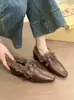 Tendencia de Moda Coreana 2026 Nuevo Estilo Elegantes Mocasines de Cuero con Hebilla y Piel, Punta Cuadrada, Tacón Grueso, Zapatos de Invierno/Otoño con Forro de Terciopelo