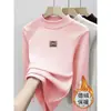 Camiseta Térmica de Forro Polar para Niñas con Estampado Lindo, Cuello Semi-Alto, Nueva Prenda para Otoño/Invierno 2026 para Niños Medianos y Mayores, Moderna