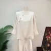 Blusa de jacquard bordada estilo chinês novo Zhi Li, nova coleção outono 2026, top feminino versátil de corte solto