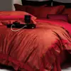 Juego de ropa de cama nupcial rojo de estilo moderno simple, juego de textiles para el hogar de cuatro piezas de algodón puro Awati de fibra larga