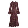 Roupa Feminina Transfronteiriça Europeia e Americana 2024 Inverno Padrão Geométrico Textura Cetim de Seda Vestido de Manga Comprida Saia Longa 8706660