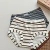 A9568 Otoño/Invierno Maillard Vintage Rayados de Cintura Media Calzoncillos tipo Boxer para Mujer Serie MIIU Algodón Puro Entrepierna Extendida 10A