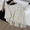 Color Suave Estilo Coreano Reductor de Edad Dibujo Animado Pequeño Bordado Manga Corta Albaricoque Camiseta para Mujer Holgada Adelgazante Versátil Vestido de Hombro para Verano