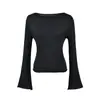 Blusa de Tricô Simples Relaxada de Um Ombro Moda Estilo Coreano Feminino Curta Slim Fit Micro Flare Manga Longa Versátil Suéter Top