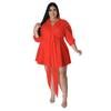 N7626 Moda Transfronteriza Amazon Europea y Americana Talla Grande para Mujer Sexy Color Sólido con Cordones Camisa Vestido Mini