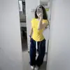 Camiseta Amarilla de Manga Corta Estilo Americano Chica Picante 100% Algodón Puro para Mujer, Nuevo Top Versátil de Verano Ajustado