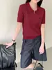 Nuevo Estilo Cuello Polo Cremallera Bordado Retorcido Tejido Manga Corta Verano Mujer Alta Gama Versátil Ajuste Ceñido Camiseta Top