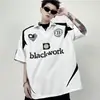 Camisa Polo Patchwork de Manga Curta High Street para Homem, Novo Estilo Verão 2024, Top Solto Retro Americano com Color Blocking Estampado e Gola Reversível