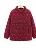Casaco de algodão grosso para mãe, roupas de inverno femininas, gola alta, jaqueta de algodão cotelê de algodão puro, casaco de algodão floral de corte solto para senhoras idosas de 60-70 anos