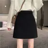 Saia Lápis Feminina de Lã Outono e Inverno Tamanho Grande Cintura Alta Casual Versátil Anti-Exposição Estilo Coreano Saia Reta Saia Curta Envelope no Quadril