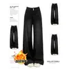 Jeans largos com veludo e espessados para mulheres, outono e inverno, tamanho plus, para mulheres plus size, retrô, folgados, preguiçosos, com caimento, cintura alta, calças de perna reta