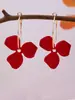 Brincos Grandes Argola Flor de Três Pétalas Colorida Brilhante Punhos de Orelha Flor de Pintura Assada Francesa Fazem o Rosto Parecer Menor Estilo Resort Doces Brincos Longos Pendentes