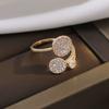 Anillo de dedo índice abierto ajustable de alta calidad, ligero, de lujo, con personalidad de moda de nicho, con incrustaciones de diamantes geométricos redondos simples de Corea del Sur