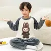 2026 Nuevos Pijamas de Franela para Niños Otoño e Invierno Cálido Más Terciopelo Niñas Niños Medianos y Grandes Conjunto de Forro Polar de Coral para Niñas