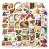 50 Folhas Tema de Natal Stickers Vintage Vela Decoração de Presente Copo d'Água Mala Adesivo para Rabiscar