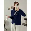 Design único, cardigã com gola cachecol macio e elegante, novo estilo de início de outono, caimento casual solto, jaqueta de tricô sofisticada e estilosa