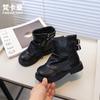 Botas de Moda Infantis Fankahao Outono e Inverno 2025 Novo Estilo Coreano Botas Martin de Estilo Britânico para Crianças com Pernas de Calça Duplas de Algodão Couro
