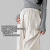 7209 Toma Real de Pantalones Rectos de Lino Lyocell Tencel con Cordón para Mujeres Embarazadas, Pantalones de Pierna Ancha, Sin Soporte para el Vientre, Sin Ajuste en el Vientre, Pantalones Casuales