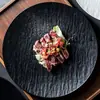 Plato para bistec, plato poco profundo de plástico creativo estilo japonés con patrón de piedra, plato de alta gama para comida occidental en casa, plato ligero de lujo para pasta, especial para uso en cocina y hotel