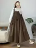 Macacão casual estilo japonês com pregas, modelagem solta para mulheres, coleção outono 2026, rejuvenescedor, calça-saia versátil de perna larga