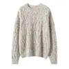 Invierno 2026 100% Cachemir Engrosado Cuello Redondo Tejido de Punto Manga Larga Puntos de Colores Suave y Liso Tejido de Trenza Suéter de Cachemir Top