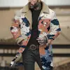 Chaqueta Larga de Algodón Marrón con Botones Blancos, Producto Nuevo Digital de Impresión 3D Multicolor Transfronterizo Europeo y Americano
