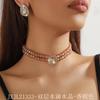Colar Choker Europeu e Americano de Luxo em Vidro Cristal de Camada Dupla Geométrico Retangular Conjunto de Brincos Colar de Cristal Colorido da Moda