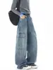Pantalones Vaqueros Vintage Estilo Americano Muxi Clothing para Hombre, Pantalones de Trabajo Versátiles con Parches de Marca de Moda, Pantalones Rectos de Pierna Ancha para Hombre