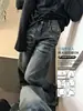 Jeans de pierna ancha, lavados y desgastados, estilo americano, azul oscuro, para mujer petite, nueva colección de otoño, pantalones rectos adelgazantes de largo completo