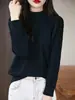 Suéter de Tricô Gola Alta Meia Manga Longa Feminino, Algodão Puro Espesso, Novo Estilo Outono/Inverno 2026, Pulôver com Trança de Diamante, Camisa Básica