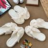 Chinelo de Laço de Seda Ins Verão Novo Doce Roupa Externa Sensação de Merda Sandálias de Sola Macia Versátil Chinelos para Mulheres