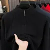 Suéter Masculino Jacquard com Gola Alta e Zíper Meio 2026 Outono/Inverno Novo Tricô Espesso Anti-pilling Suéter Quente Masculino
