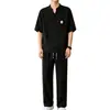 Traje Casual de Verano Nuevo Estilo Chino para Hombre, Conjunto de Dos Piezas Suelto de Cuello V para Té, Manga Corta de Seda de Hielo, Delgado Elástico Arrugado