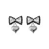 Pendientes coreanos con lazo de diamantes negros, nuevos y versátiles, estilo retro frío, de plata S925, a la moda.