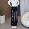 Jeans de pierna ancha estilo retro americano con bordado de cachorro, nuevo modelo de primavera y otoño para hombres y mujeres, pantalones sueltos de pierna recta hasta el suelo