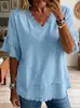Amazon Transfronterizo 2026 Primavera/Verano Nuevo Holgado Cómodo Casual Cuello en V Color Sólido Manga Corta Parche Flecos Top