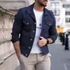 Chaqueta Casual de Moda Europea y Americana para Hombre de Primavera y Otoño, Color Sólido, Corte Delgado, Cuello Solapa, Botones, Ropa de Trabajo para Hombre