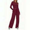 Atacado 2026 Transfronteiriço Europa América Amazon Novo Produto Cor Sólida Casual Conjunto de Manga Longa Top Calça de Cintura Alta Wide Leg Esporte